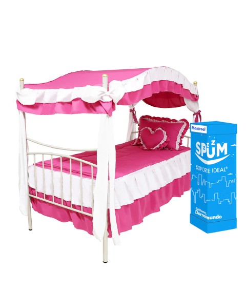 Cama Princesa Ind. + Coordinado Cama Princesa + Colchon Montreal Ind.-Rosa