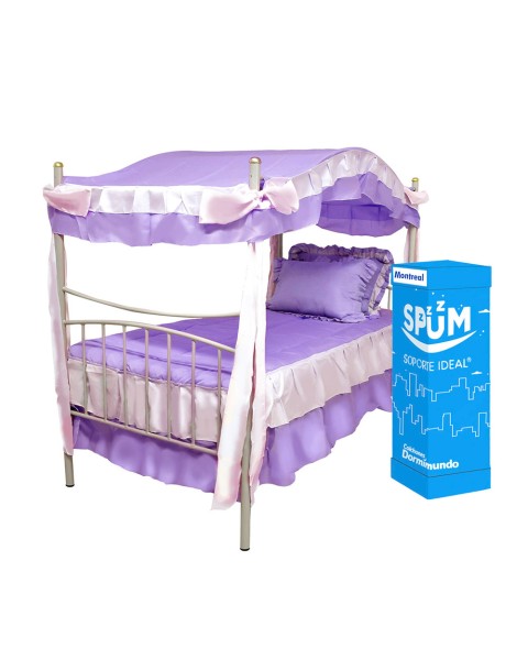 Cama Princesa Ind. + Coordinado Cama Princesa + Colchon Montreal Ind.-Lila
