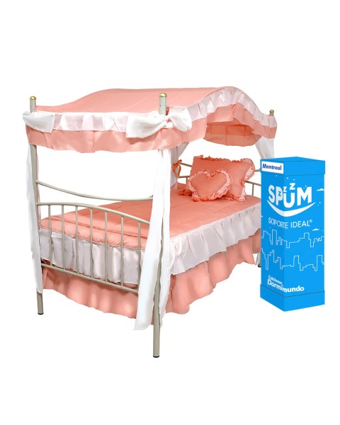 Cama Princesa Ind. + Coordinado Cama Princesa + Colchon Montreal Ind.-Salmon