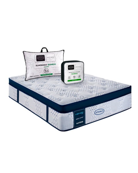 Colchón América Matisse + Almohadas + Cubre colchón